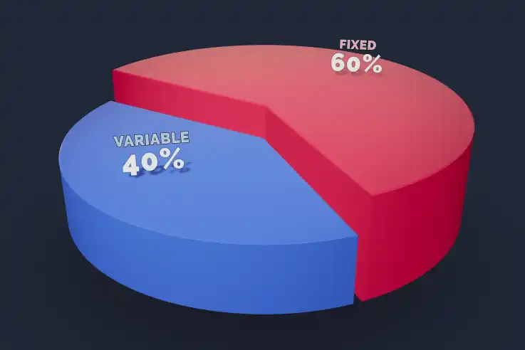 Pie chart showing a split for a fixed and variable rate loan